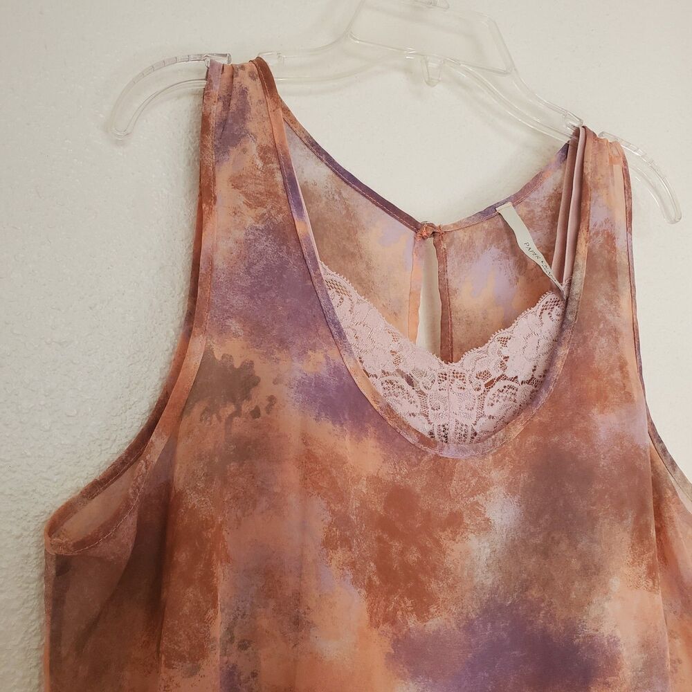 Paper Crane Chiffon Top With Cynthia Rowley Tank Womens M Orange Pink Lace - Picture 7 of 15